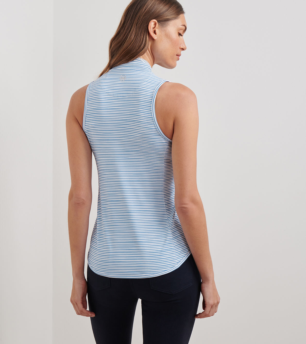 Shirley Bunker Stripes Sleeveless Zip Polo