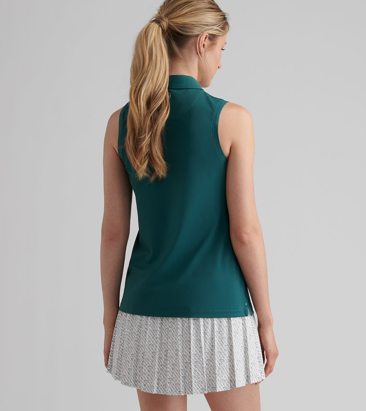 Banded Sport Mesh Sleeveless Button Polo