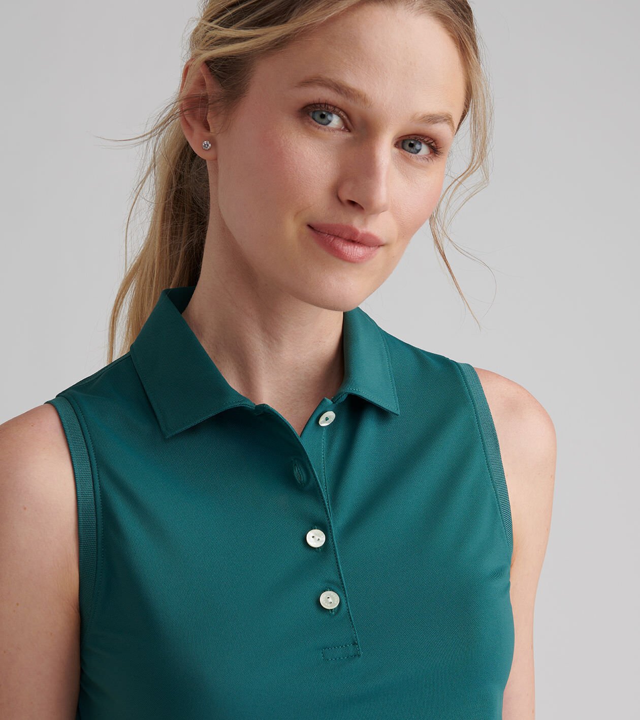 Banded Sport Mesh Sleeveless Button Polo