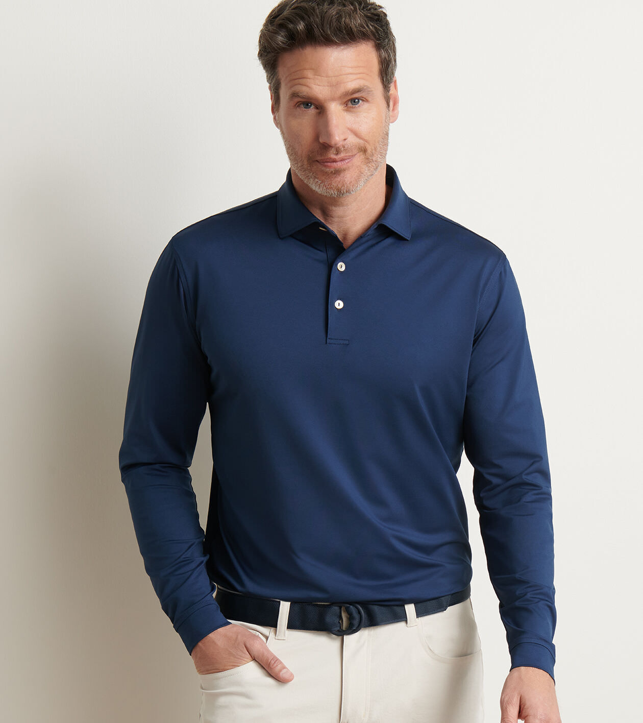 Solid Stretch Jersey Long Sleeve Polo