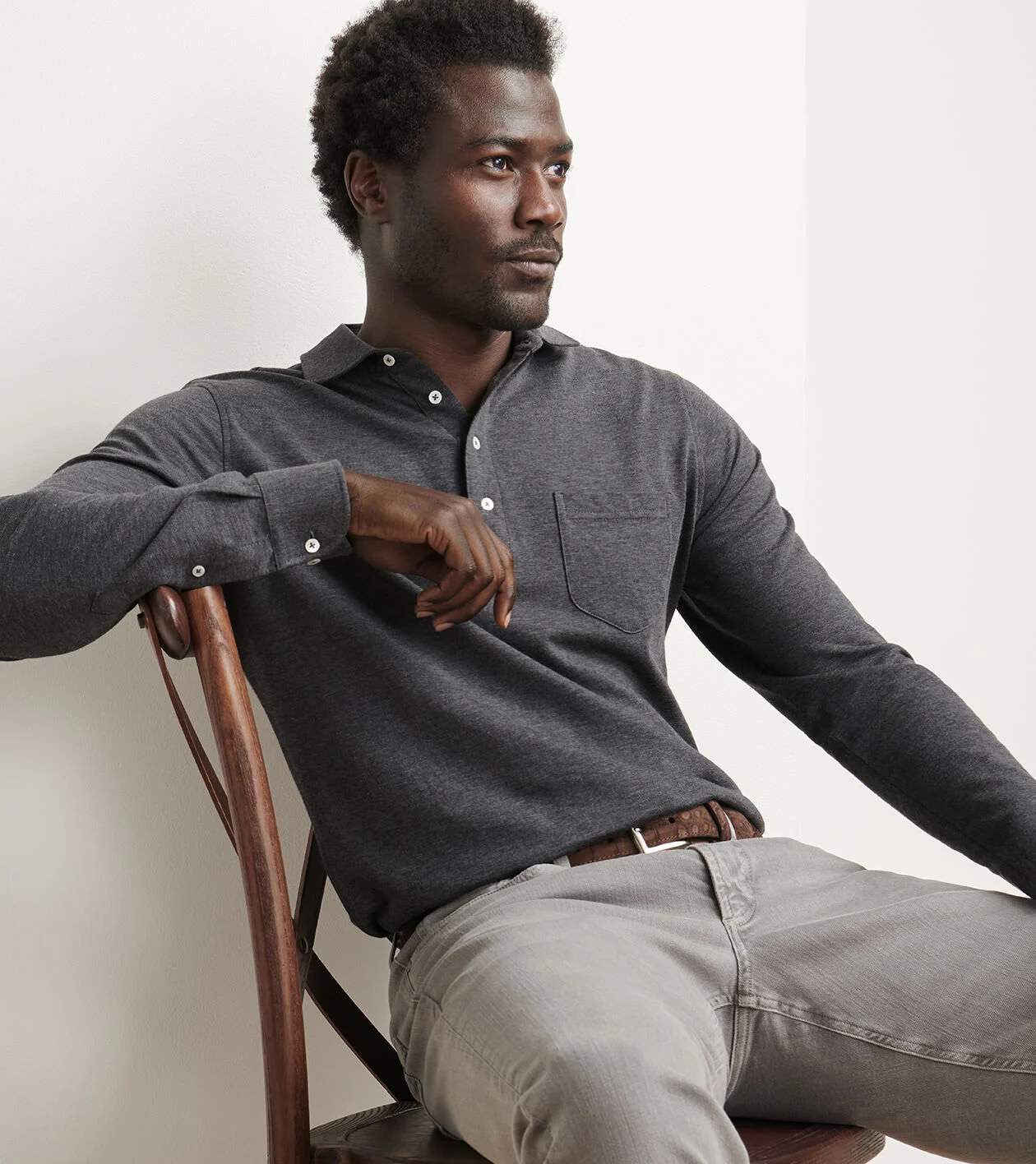 Amble Long-Sleeve Cotton Cashmere Polo