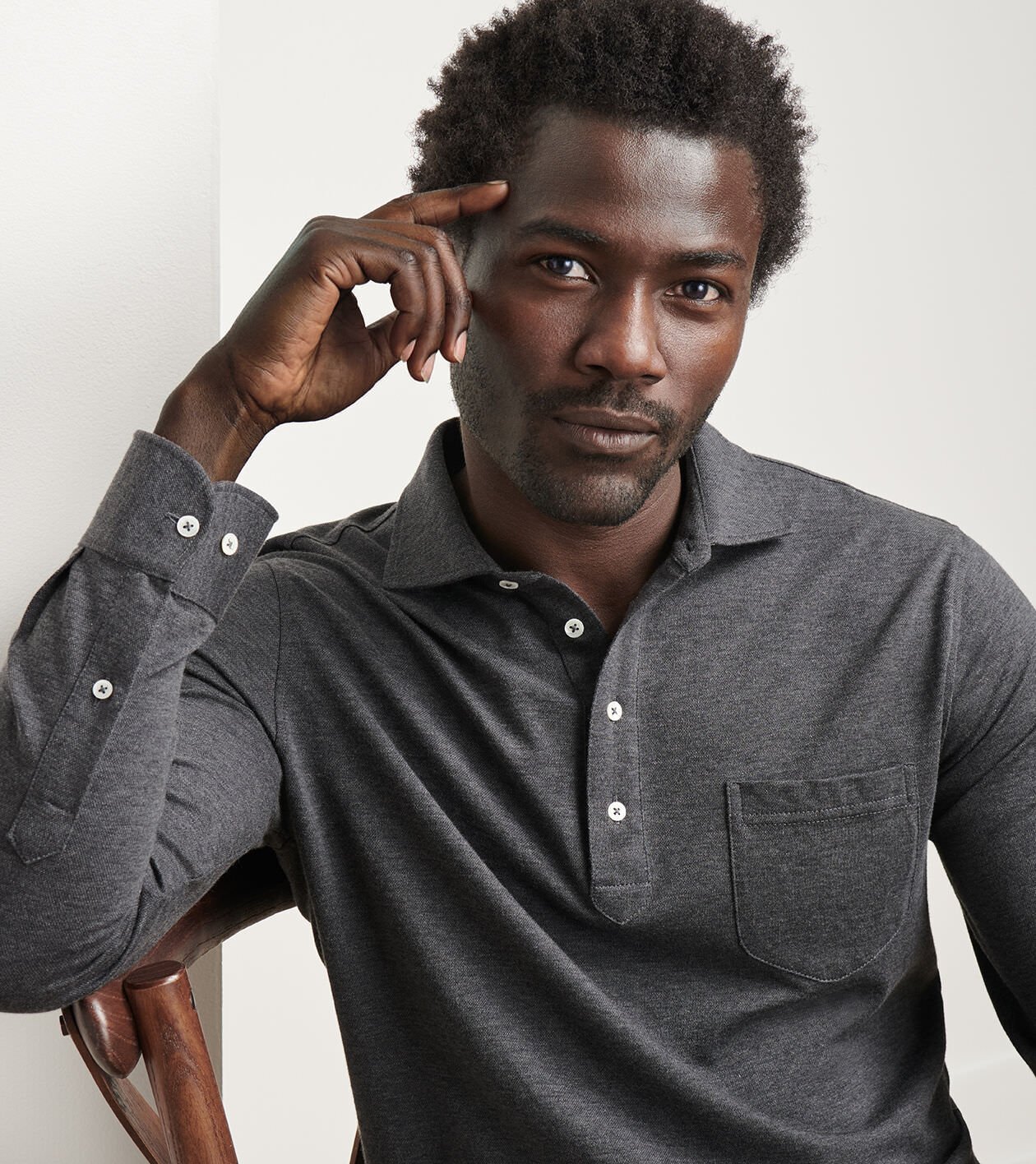 Amble Long-Sleeve Cotton Cashmere Polo